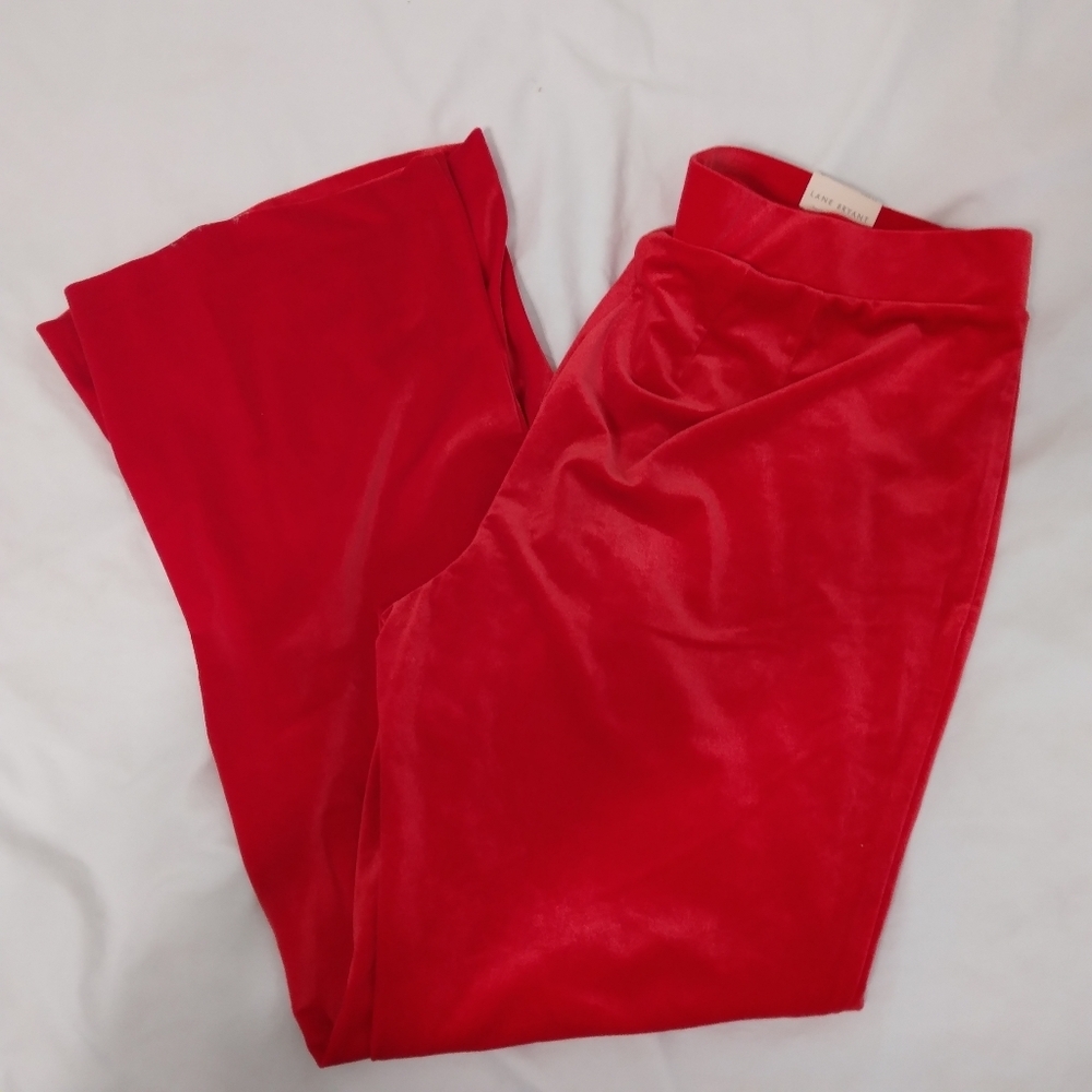 Lane Bryant size 18 Red Velvet Flare Pant Pull On Mid Rise